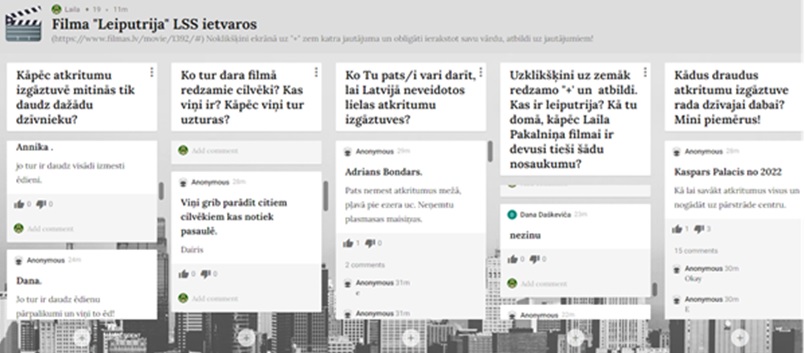 5.b  klases skolēnu atbildes padlet sienā